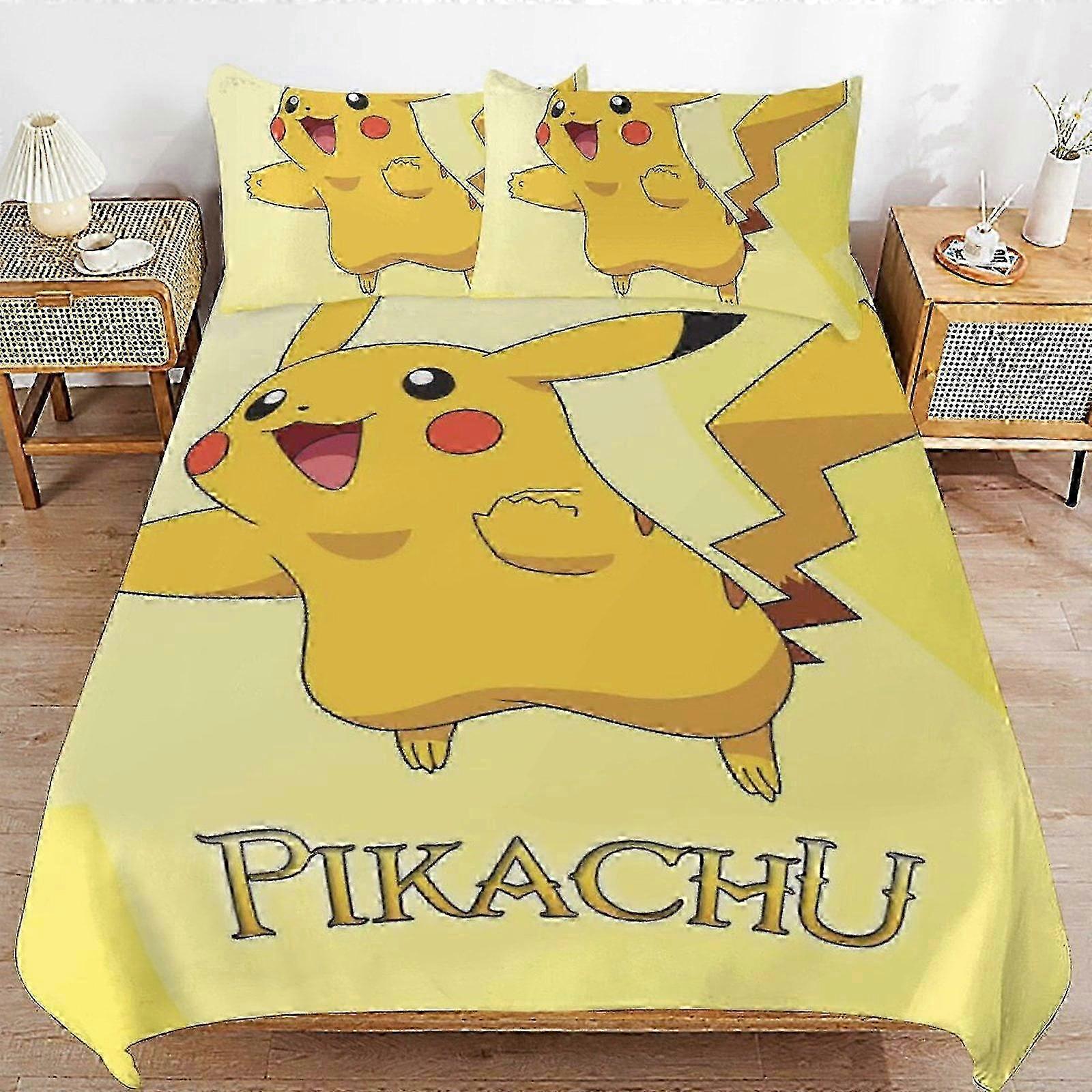 Bedding set BM638 Pi-ka-chu Bed Duvet Cover Microfiber Bedding Sets 3D Printed Lightweight 3 Piece Comforter Sets, 1 Duvet Cover And 2 Pillo