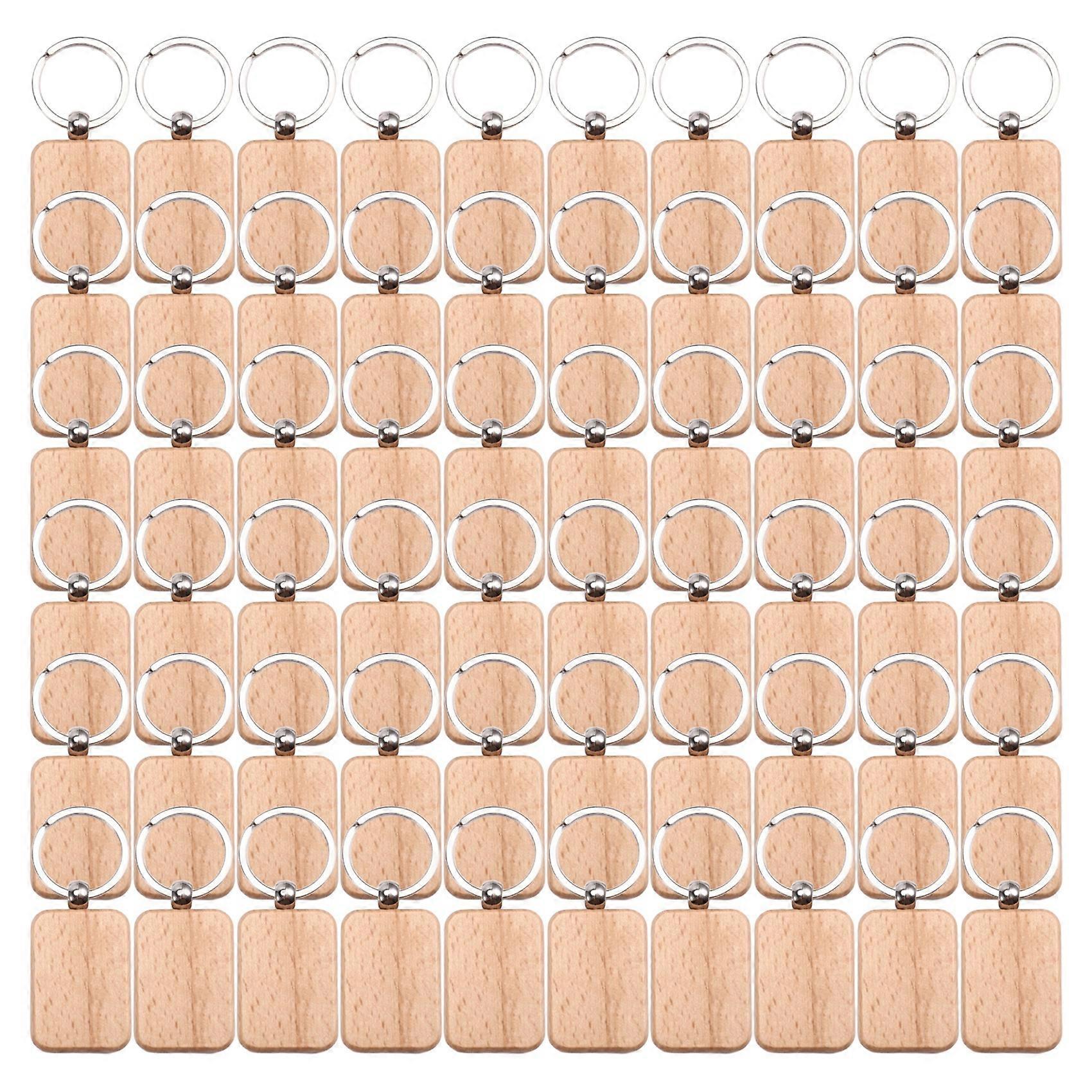 60Pcs Blank Rounded Rectangle Wooden Keychain Diy Wooden Keychain Key Tag Can Be Engraved Diy Gift