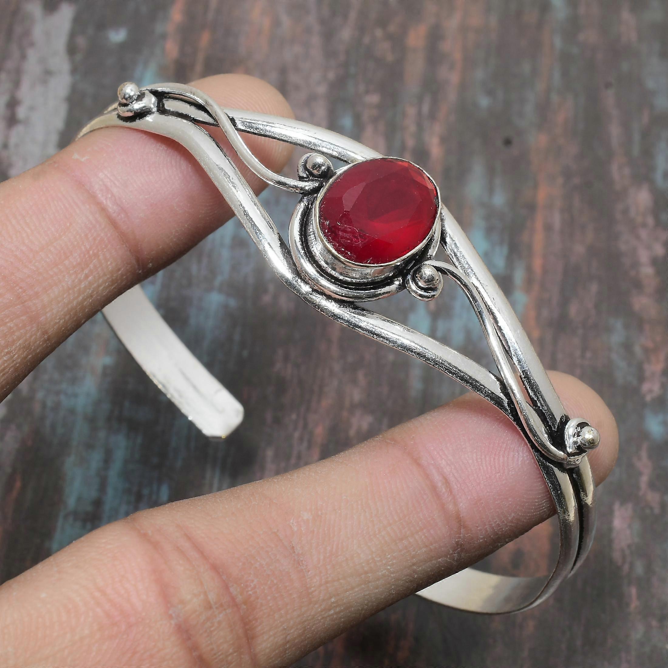 Mozambique Garnet Gemstone Handmade Solid 925 Sterling Silver Cuff Jewelry Bangle Adjustable