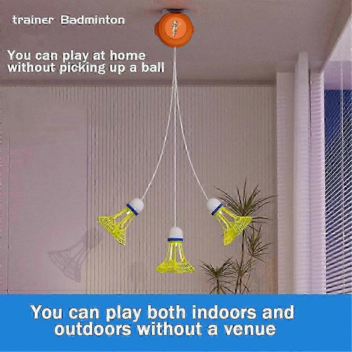 Selfstudy Badminton Trainer Set Telescopic Rod Rebound Practice Aid-Tool for Indoor Beginner