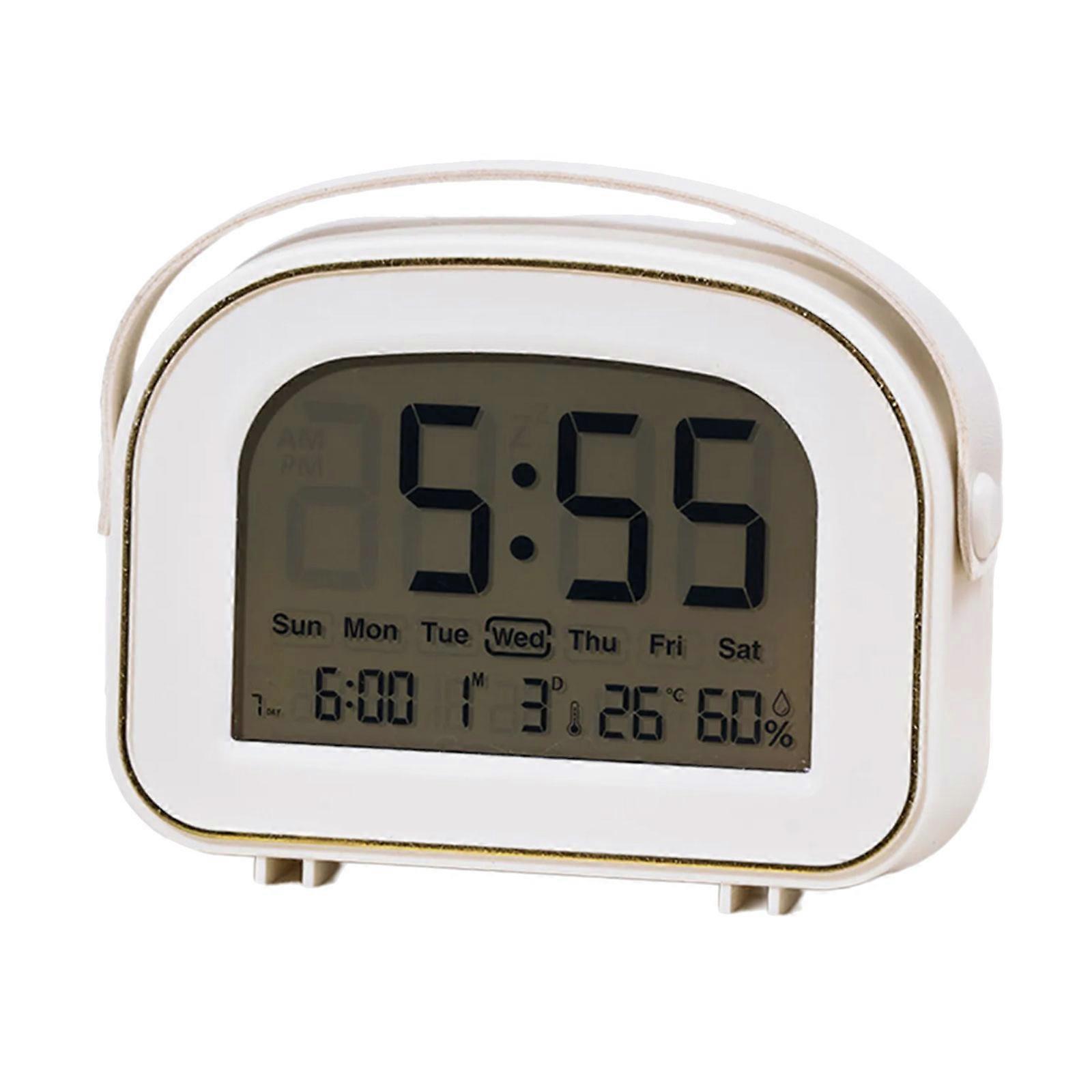 LED Display Intelligent Clock With Temperature Monitoring 2 Alarm Setting Ergonomic Button Shatterproof Plastic Case  White