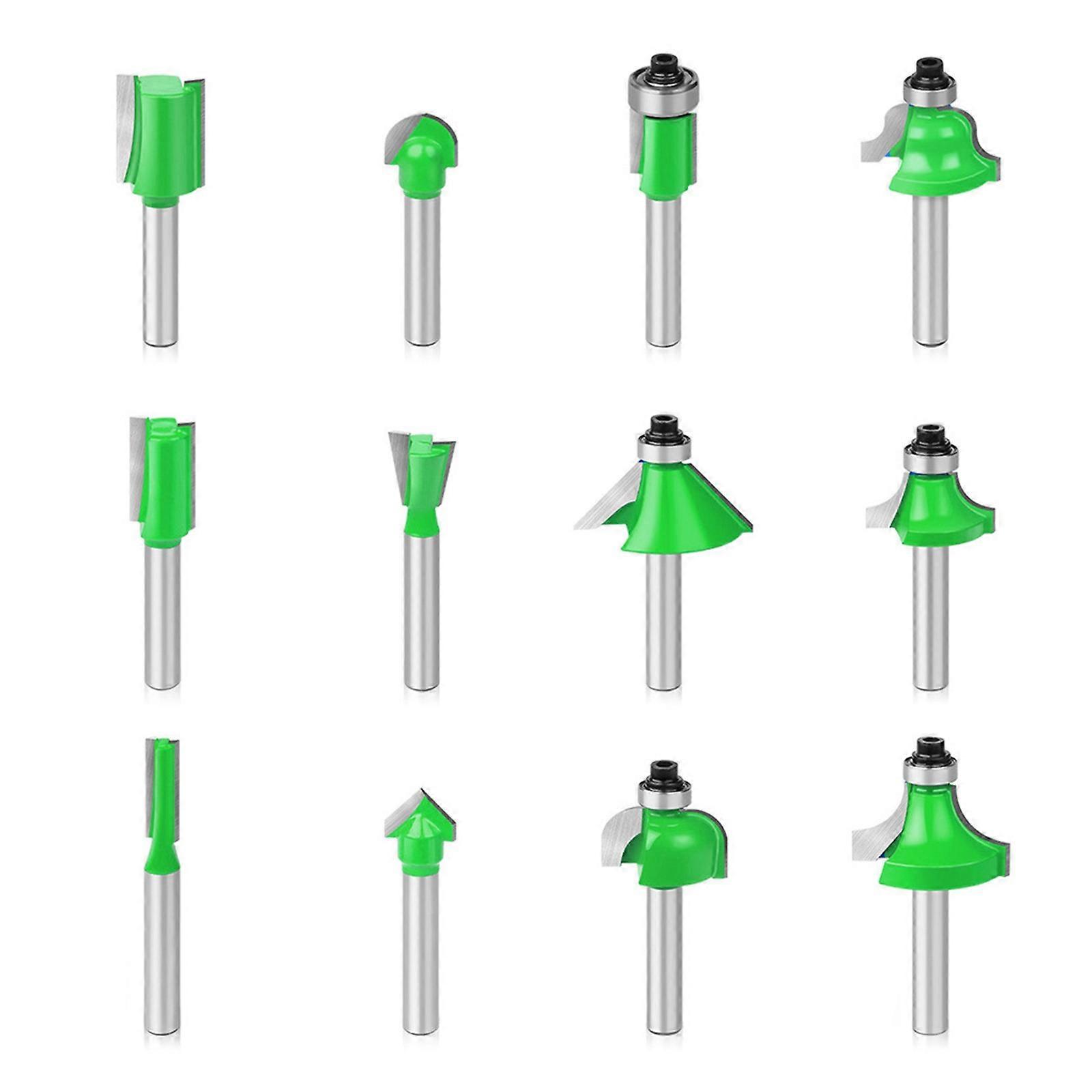Durability  Router Bit Set 12Piece 1/4Inch Shank For Wood Plastic Composite Carving Grooving Tool for Smooth Cutting Multicolor