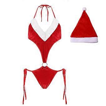 Lingerie natalizia per donna, costumi di Babbo Natale in velluto, abiti natalizi, body con scollo all'americana, babydoll, camicie da notte, rosso XL
