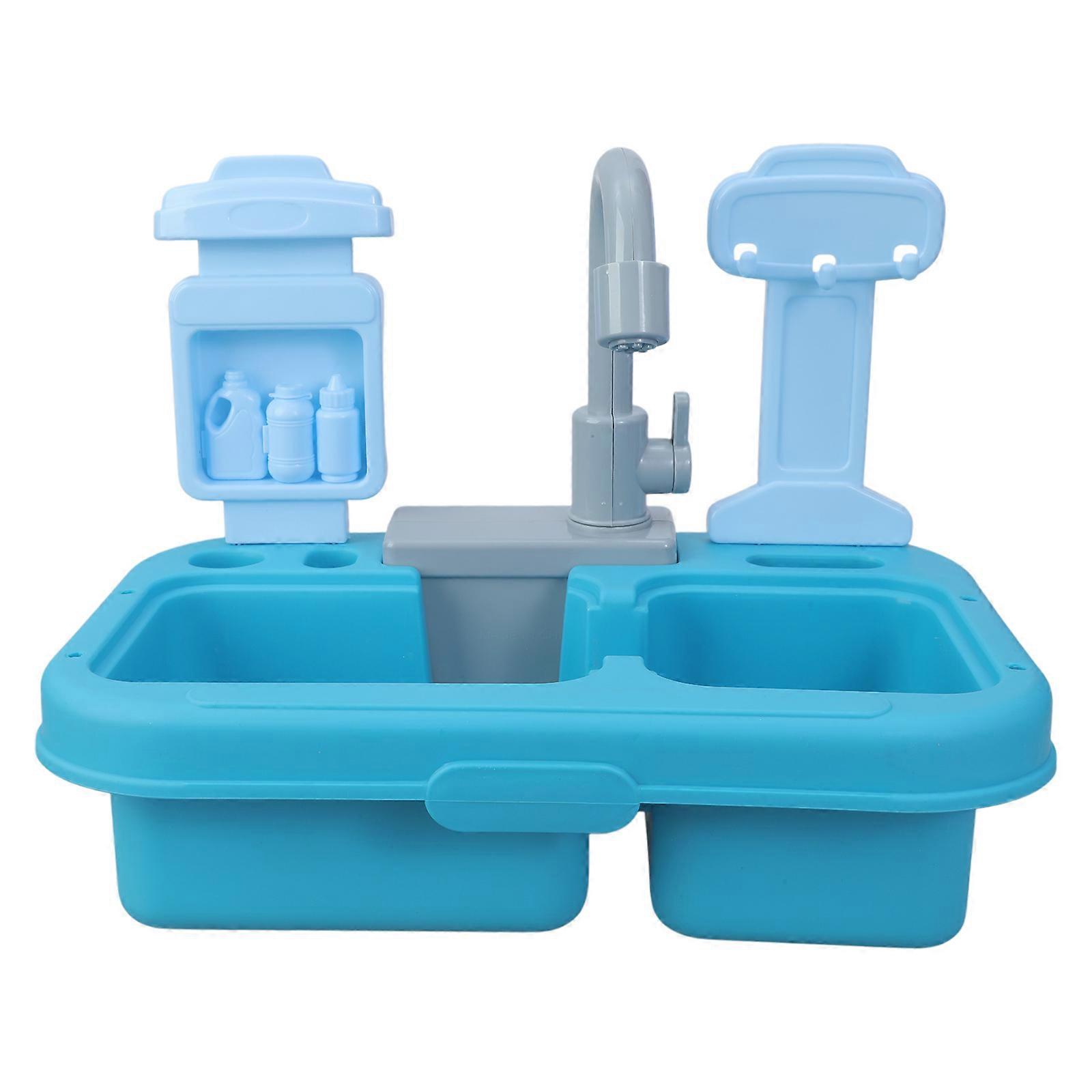 Pretend Play Kitchen Sink Toy with Faucet and Running Water Large Sink Utensils Tableware Accessories for Kids Toddlers Multicolor