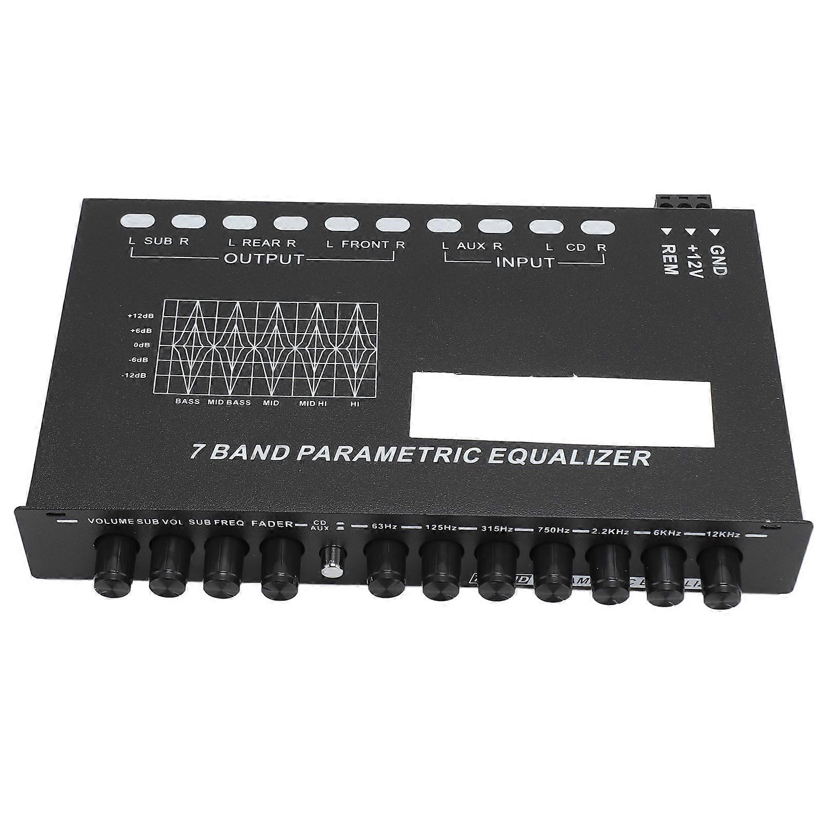7 Band Sound Equalizer Adjustable CD AUX Input Select Car Amplifier Graphic Equalizer with Front Rear Sub Output for Boat RV