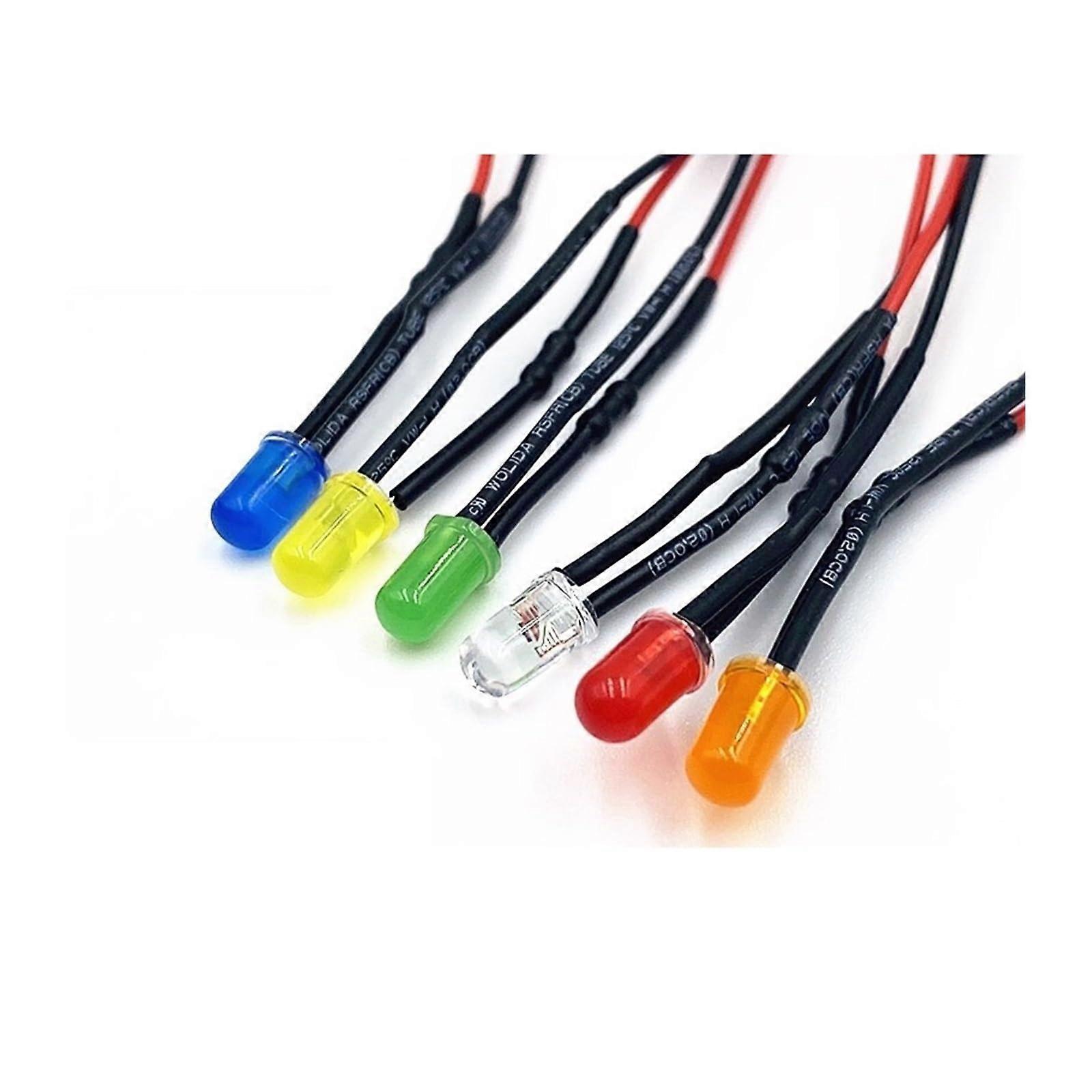 F5 Signal Indicator Light 20 Pcs 3V 6V 12V 24V 110V 220V 5mm LED Indicator Wire 20 cm Ice Blue