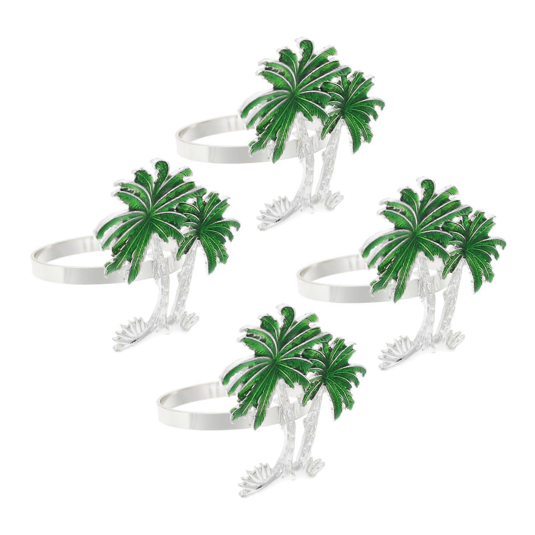 Party Napkin Rings Set of 4 Alloy Holders with Coconut Tree Design for Luau Table Decor