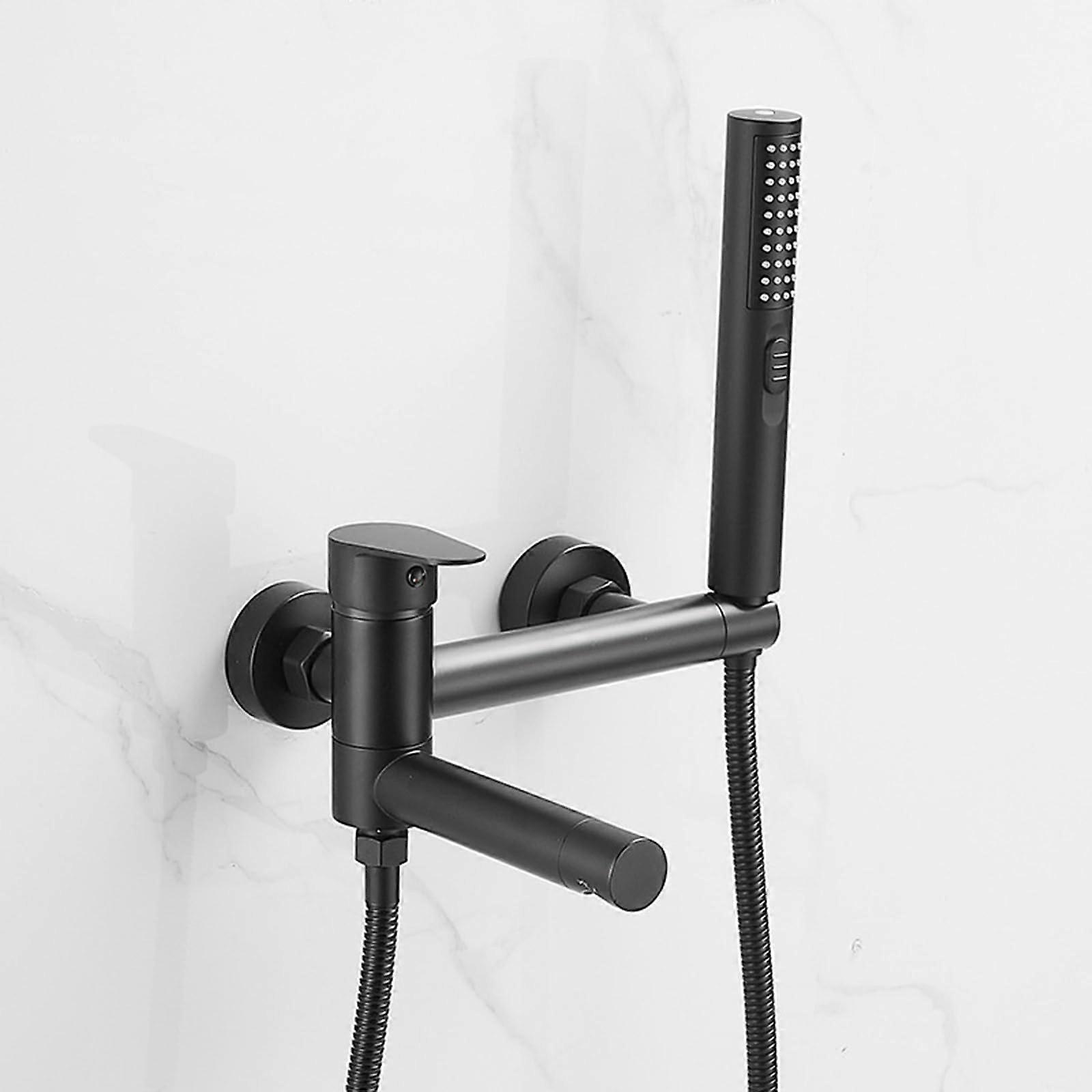 Wall Mounted Gray Bathtub Faucet with 90° Swivel Spout Single Handle Shower Mixer Tap and Adjustable Handheld Sprayer Black