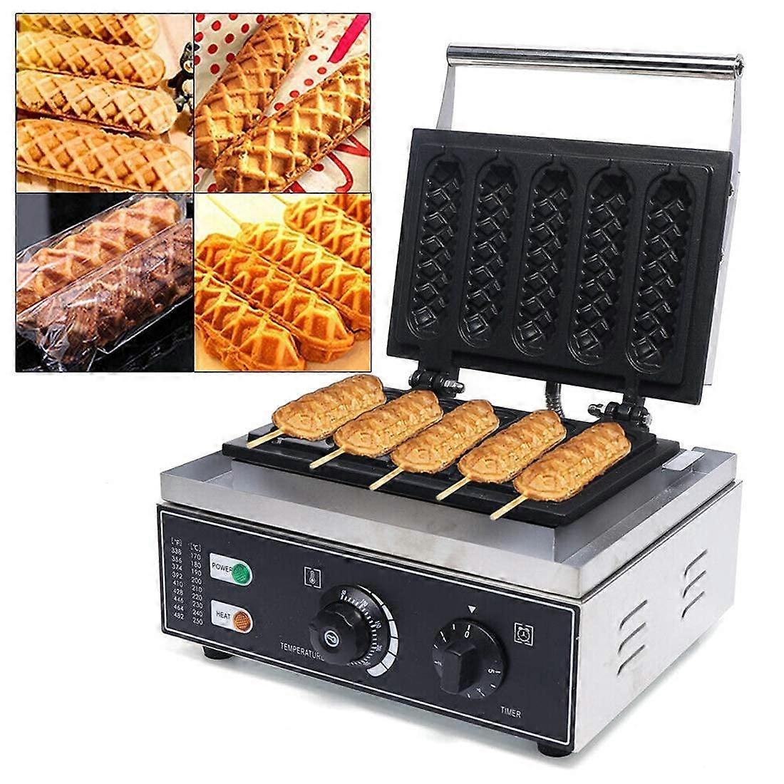Electric Hot Dog Waffle Maker, 5 Slice Stainless Steel Nonstick Corn Baker with Timer and Temp Control