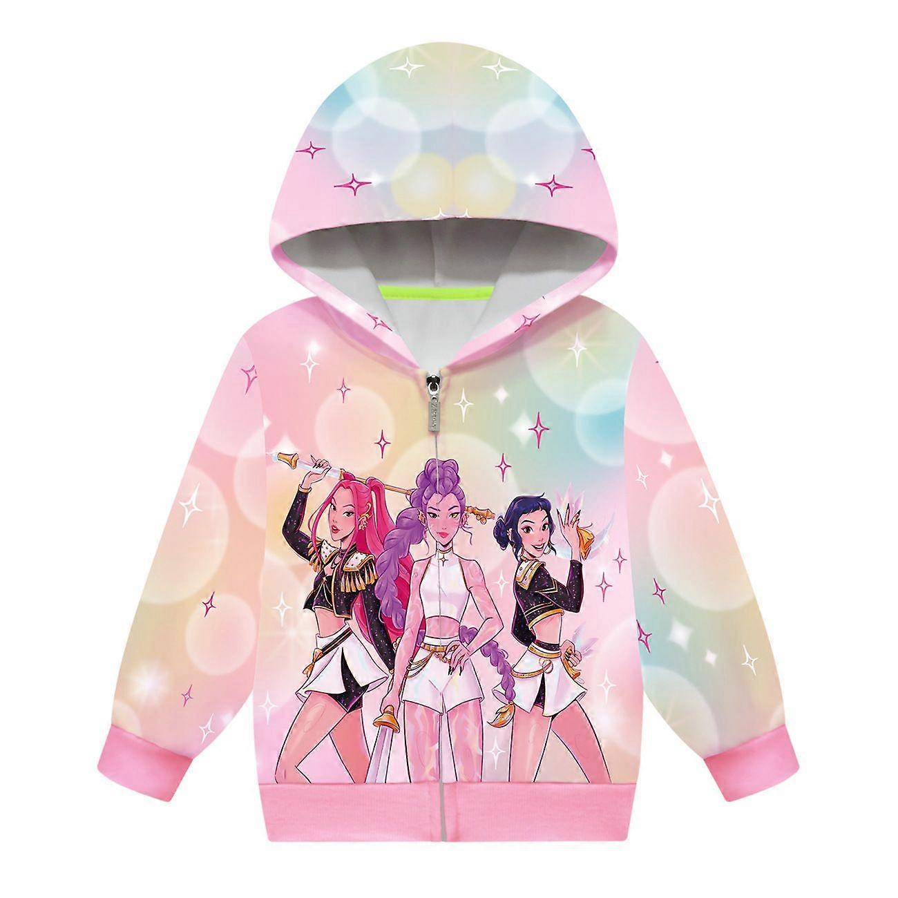 Dievčenská mikina s kapucňou a zipsom s motívom lovcov démonov K-Pop _b