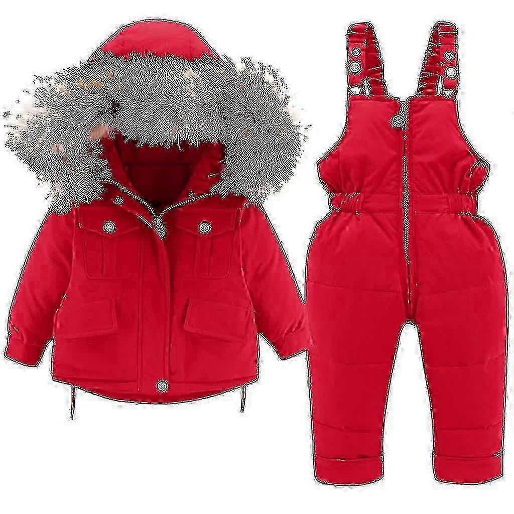 x Babydunjacka och dunbyxor 2 st, vinterjacka med huva för flickor och pojkar, skiddräkter för barn