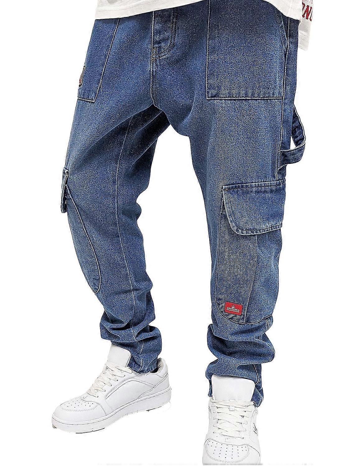 Men's cargo jeans with side pockets and button placket