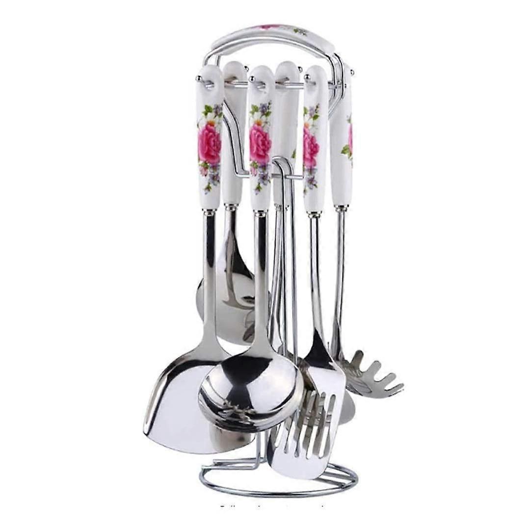 Stainless Steel Cooking Utensils Set with HeatResistant Ceramic Handle, NonStick Safe Spatula and Spoon