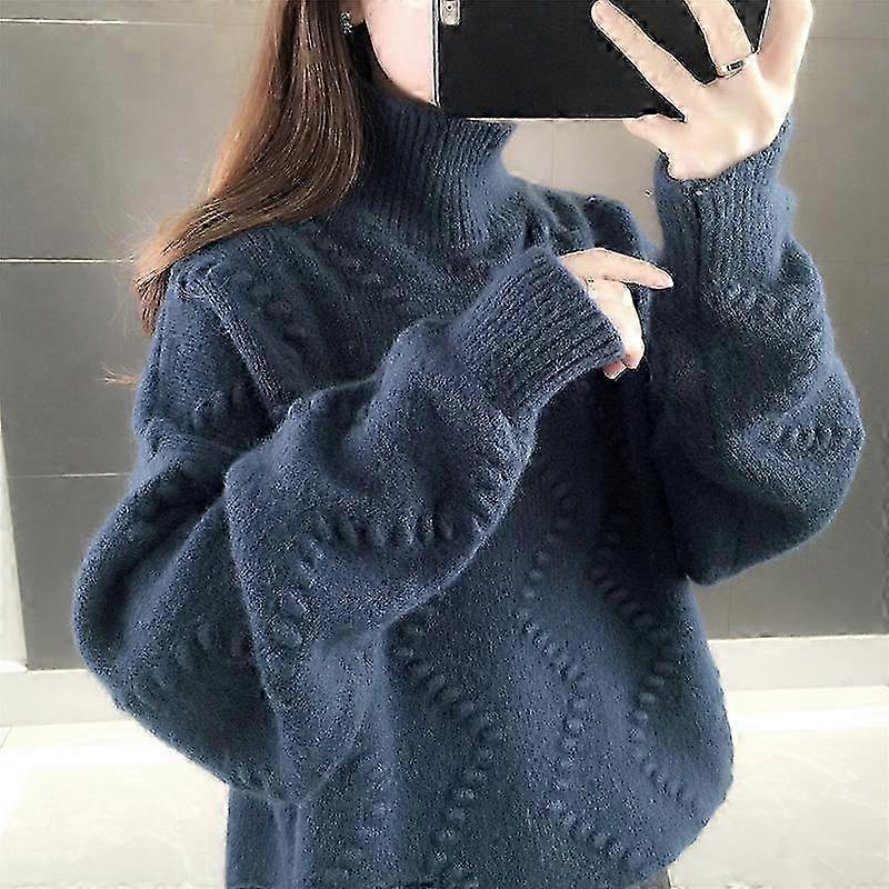 Thickened Wave Pattern Sweater for Women, High Neck Winter Pullover Top
