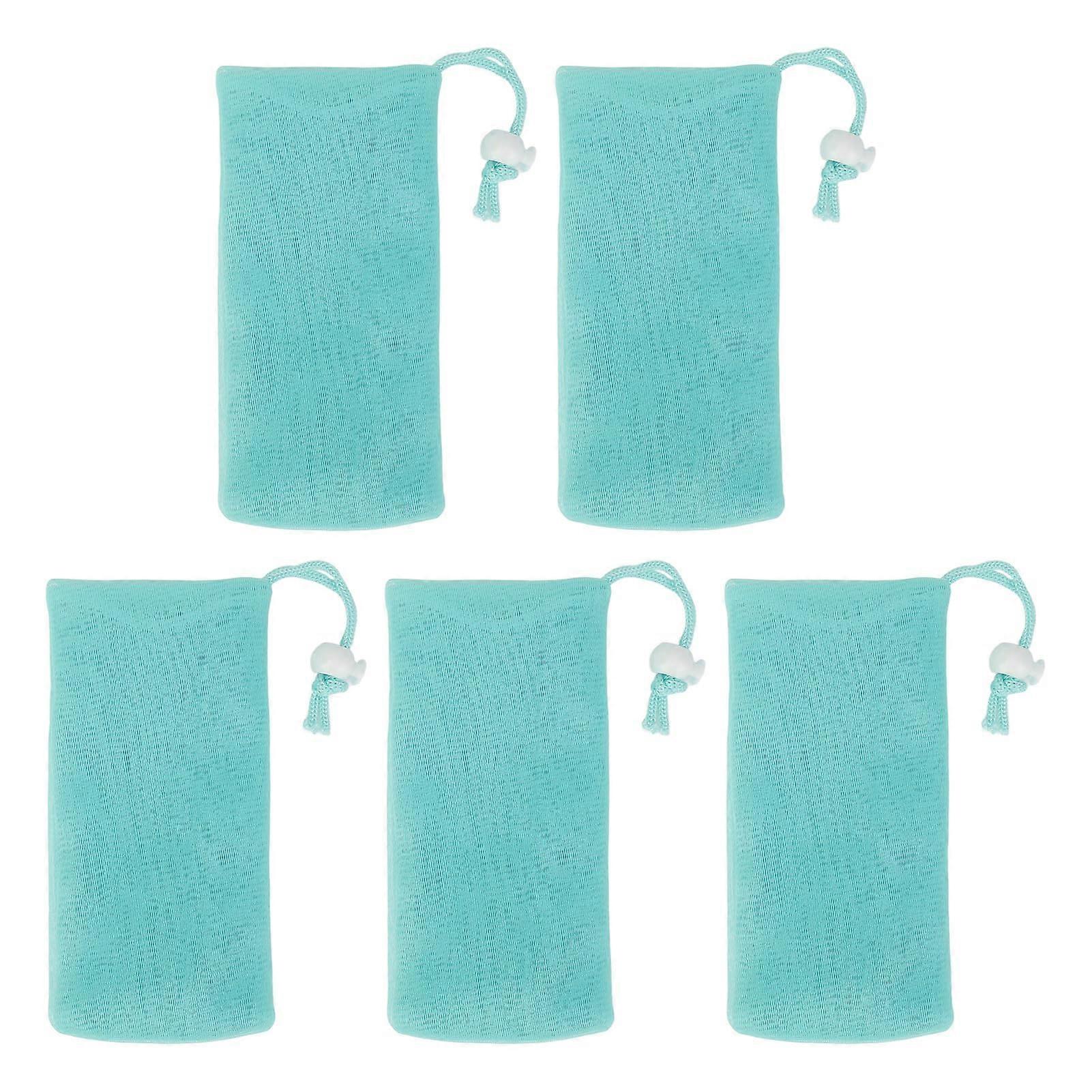 Mesh Soap Pouch Exfoliating Soap Saver Bag with Drawstring for Shower Body and Face 5pcs Emerald Green