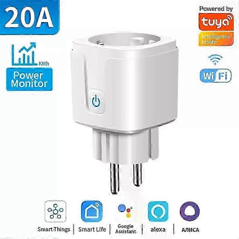 WiFi 20A stopcontact met stroombewaking Tuya Smart EU Plug Timer Kinderslot Stopcontact Google Home Alice SmartThings Alexa