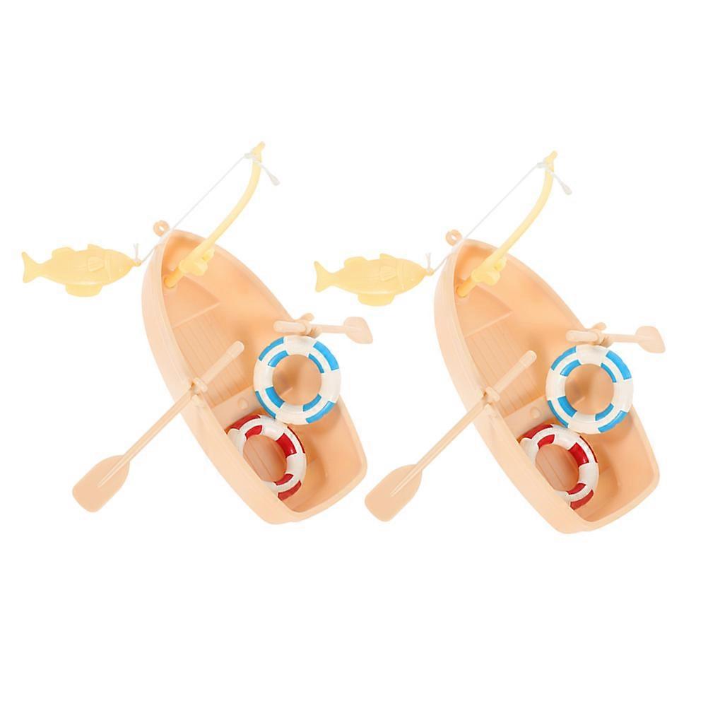 Miniature Doll House Boat with Life Buoy and Paddle for Display 2Sets
