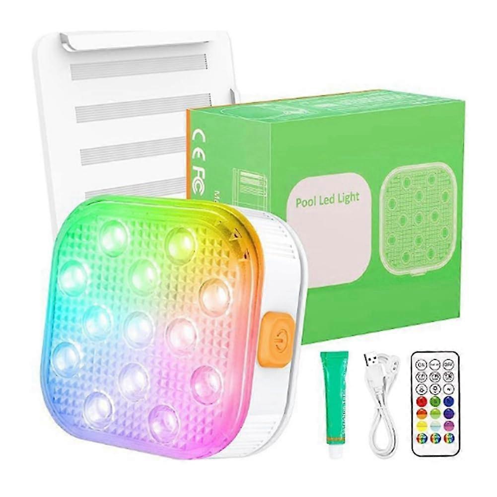 Rechargeable Submersible Pool Lights With Remote Control, IP68 Waterproof, 16Color Changing LED Lights With Glue