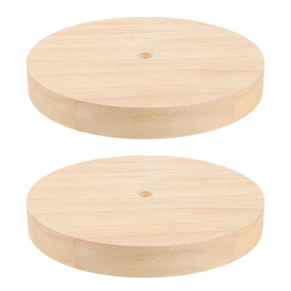 2Pcs Solid Wood Lamp Base for DIY Table Light Beige Round Wooden Lighting Base