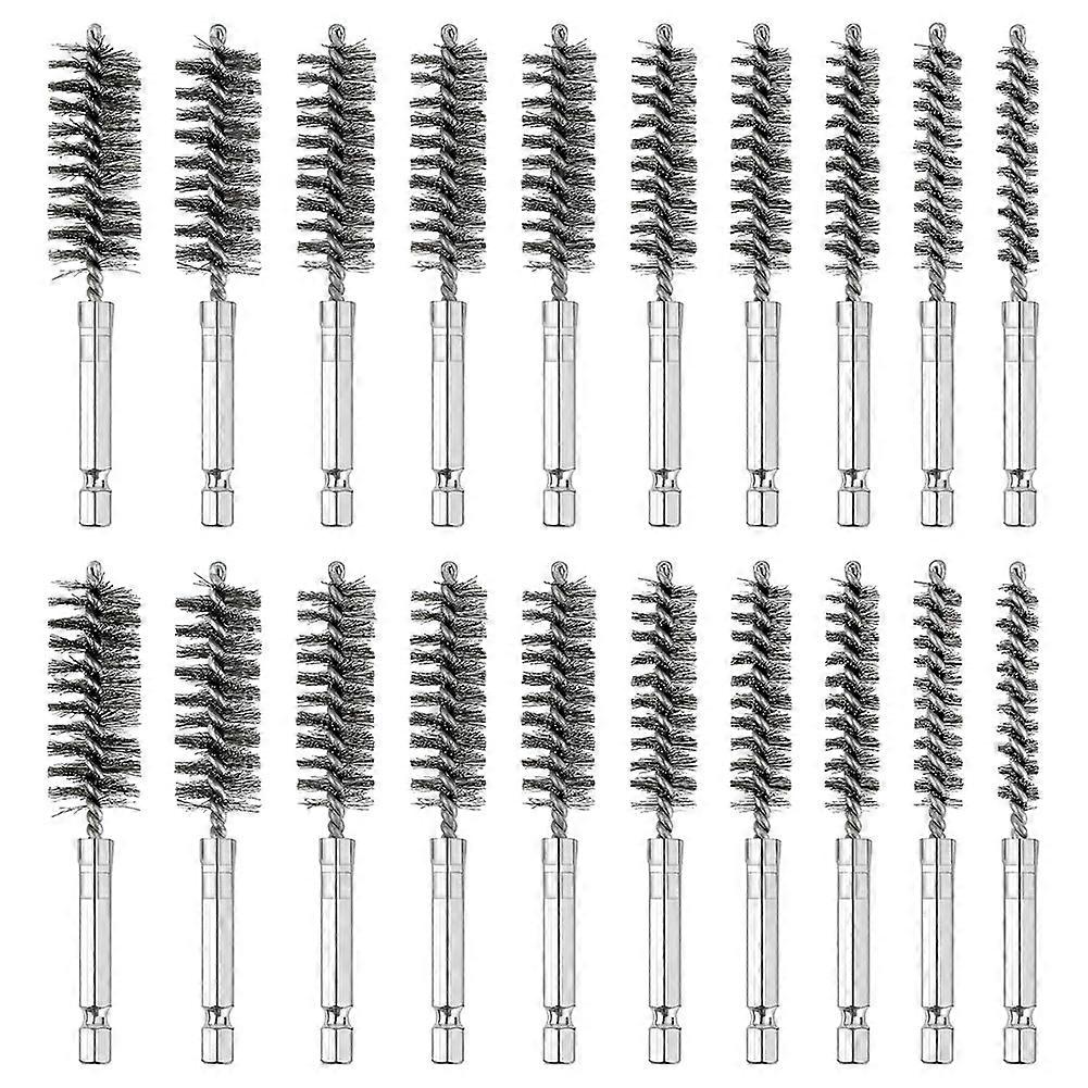 20pcs Wire Bore Brush Set with,Wire Brush for Drill,with 1/4 Hexagonal Handle,for Electric Drill,RustProof Cleaning Hole