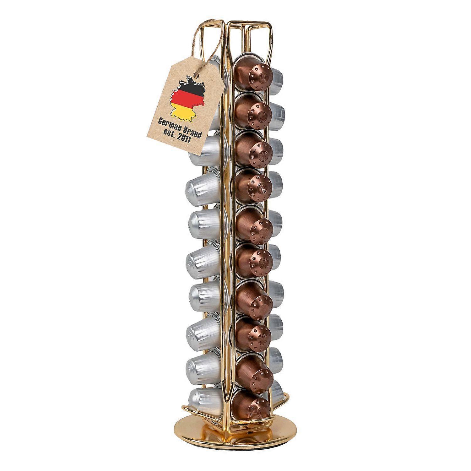 Coffee Capsule Holder Compatible with Nespresso Capsules (40 Pieces) made of Iron in Gold - 11.5 x 37.5 cm - 360 Degree Rotatable Capsule Stand Storage for Coffee Capsule Pods