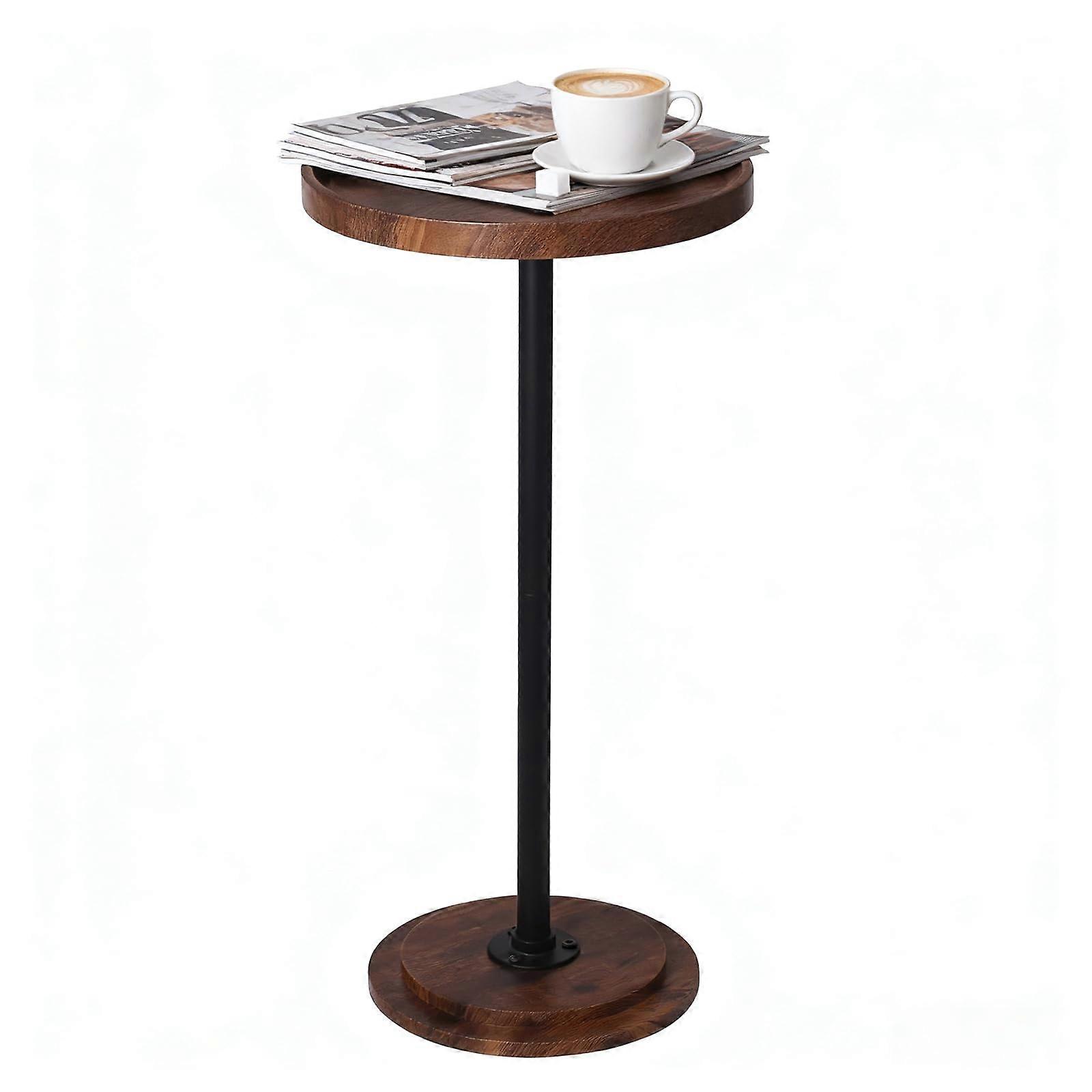Rustic Brown Round Side Table for Living Room, Small Coffee End Table with Stable Weighted Base