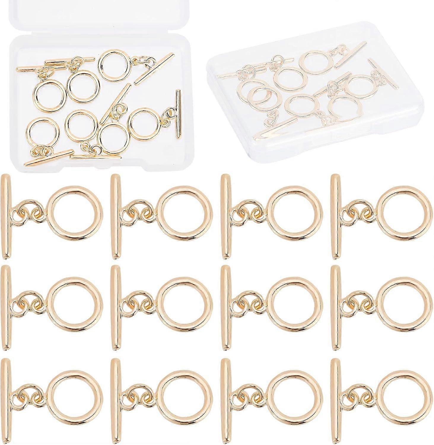 12 Sets 18K Gold Plated Brass Round Toggle Clasps with Hoop T Bar OT End Fasteners Jump Rings Connectors for DIY Bracelet Necklace Jewellery Making Cr