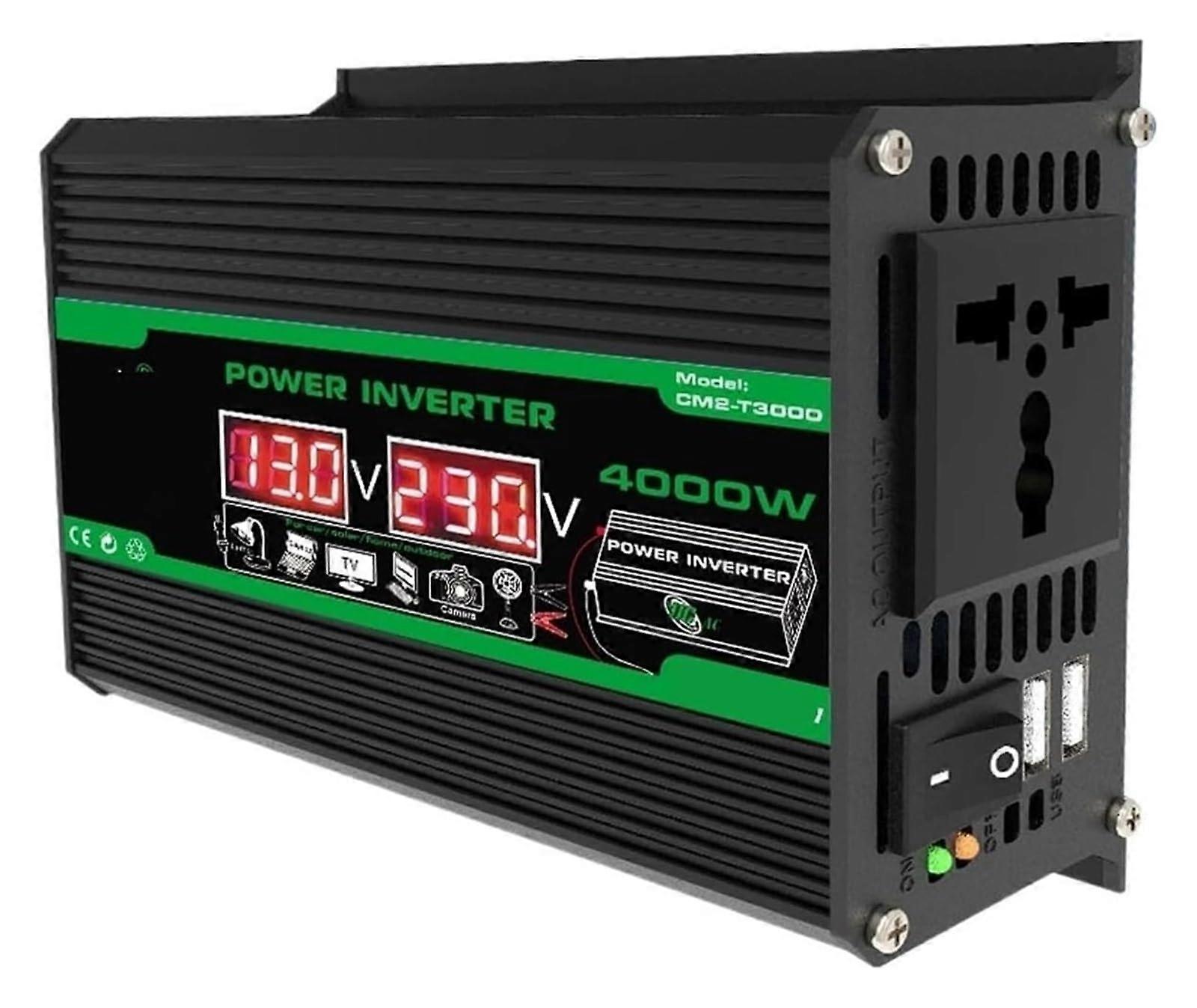 4000W 12V to 220V Solar Power Inverter with Dual USB and LCD Display for Camping RV