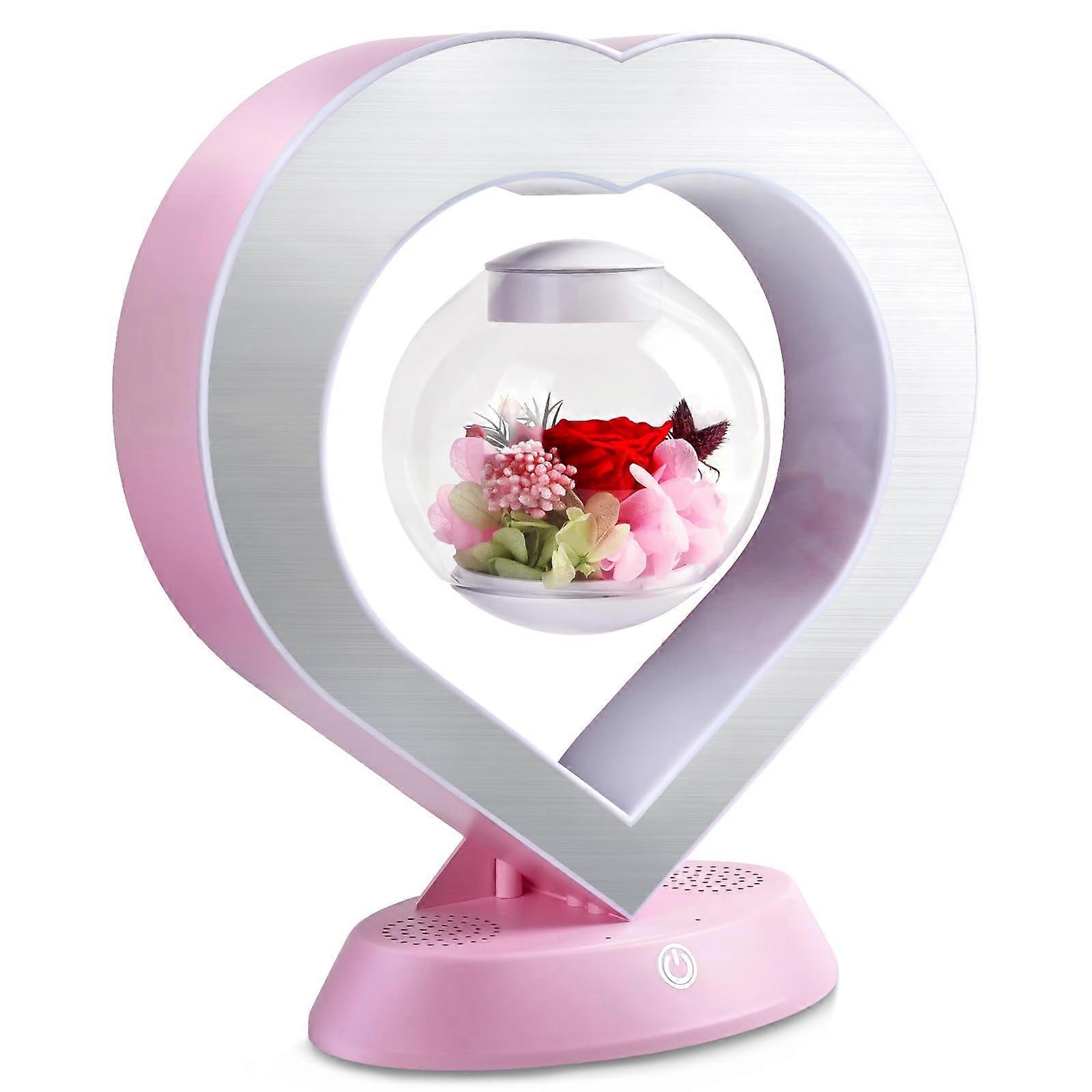 Levitating Bluetooth Speaker Lamp with Preserved Rose, Magnetic Floating LED Light Romantic Gift