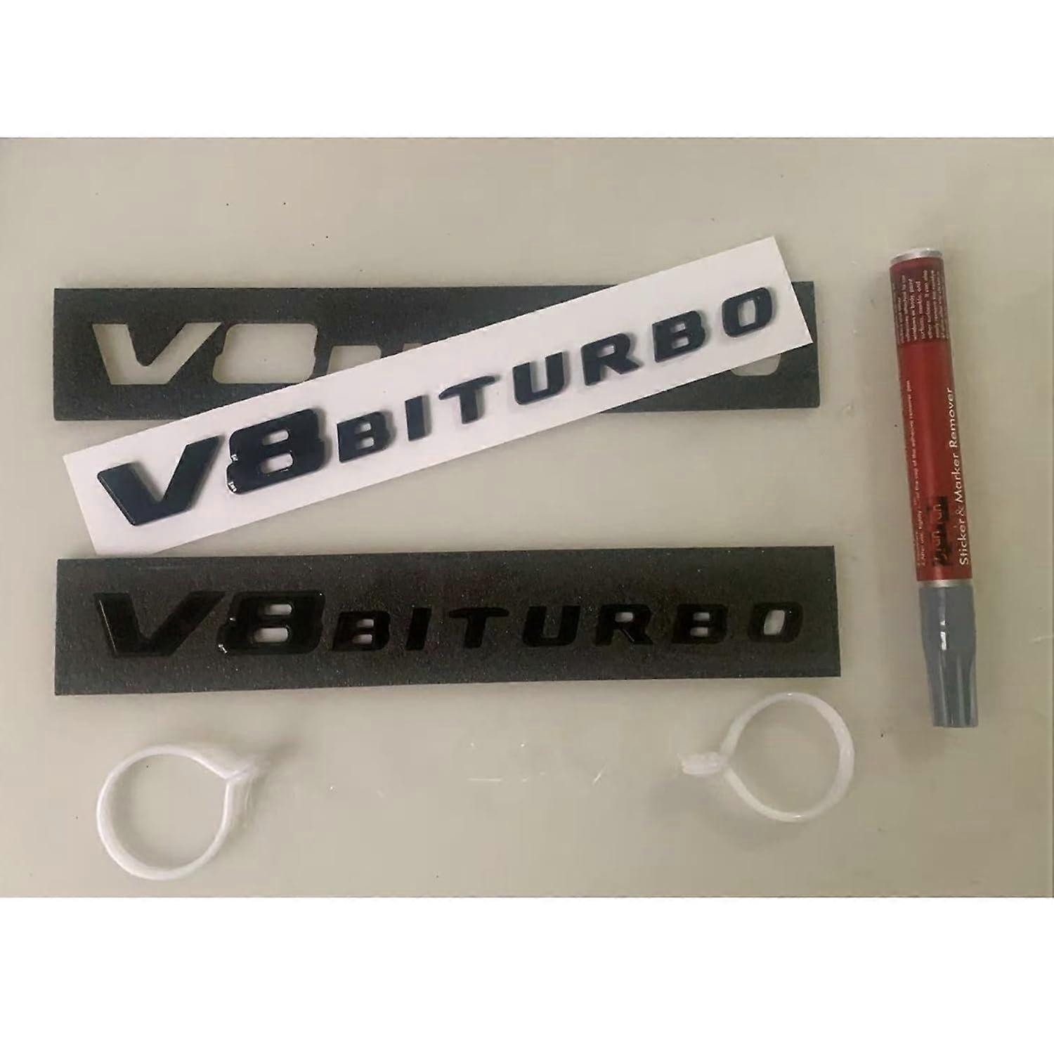 Gloss Black V8 Biturbo Emblem Kit Exact Fit Replacement with Tools for Car Upgrade 2pcs