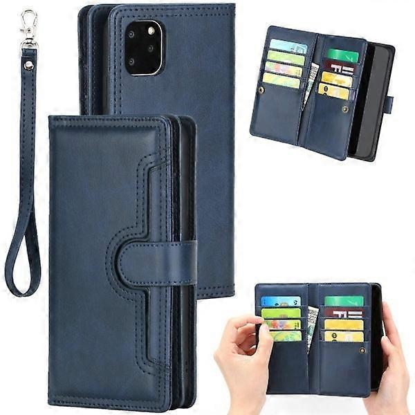 Case For Iphone 13 Mini Dark Blue Retro Multi-function Leather Card Wallet Multiple Cards No7468
