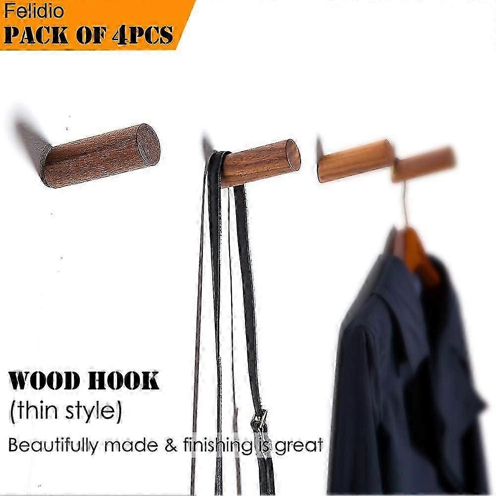 2026 New Wood Wall Hooks, 4 Pack Coat Hooks Wall Mounted