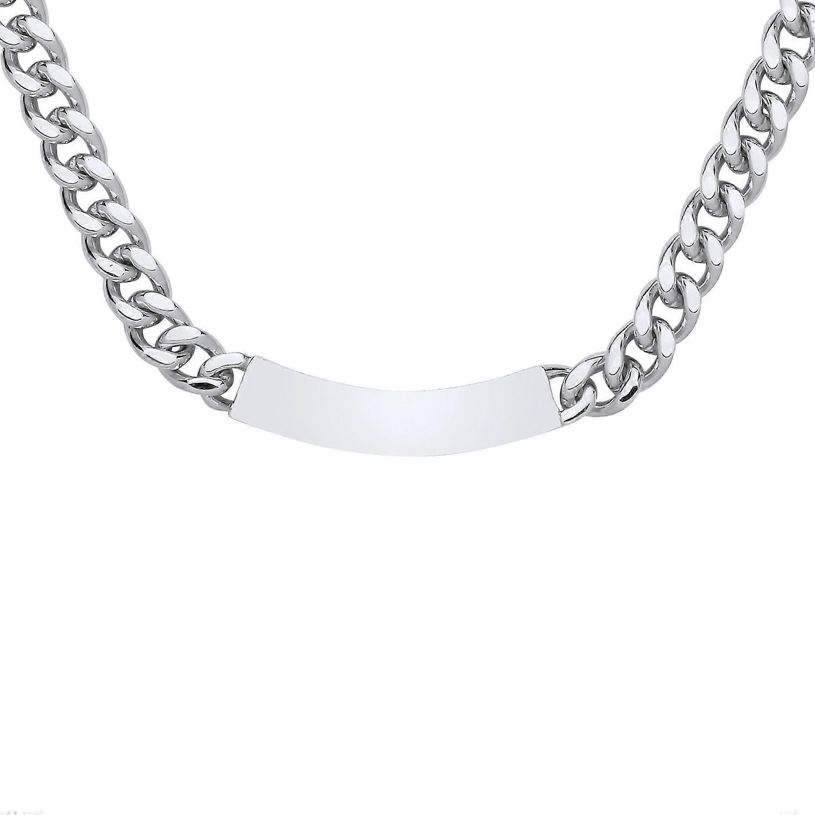 Jewelco London Ladies Rhodium Plated Sterling Silver Curb Link Chain ID Bar Necklace 5mm 16 + 2 inch