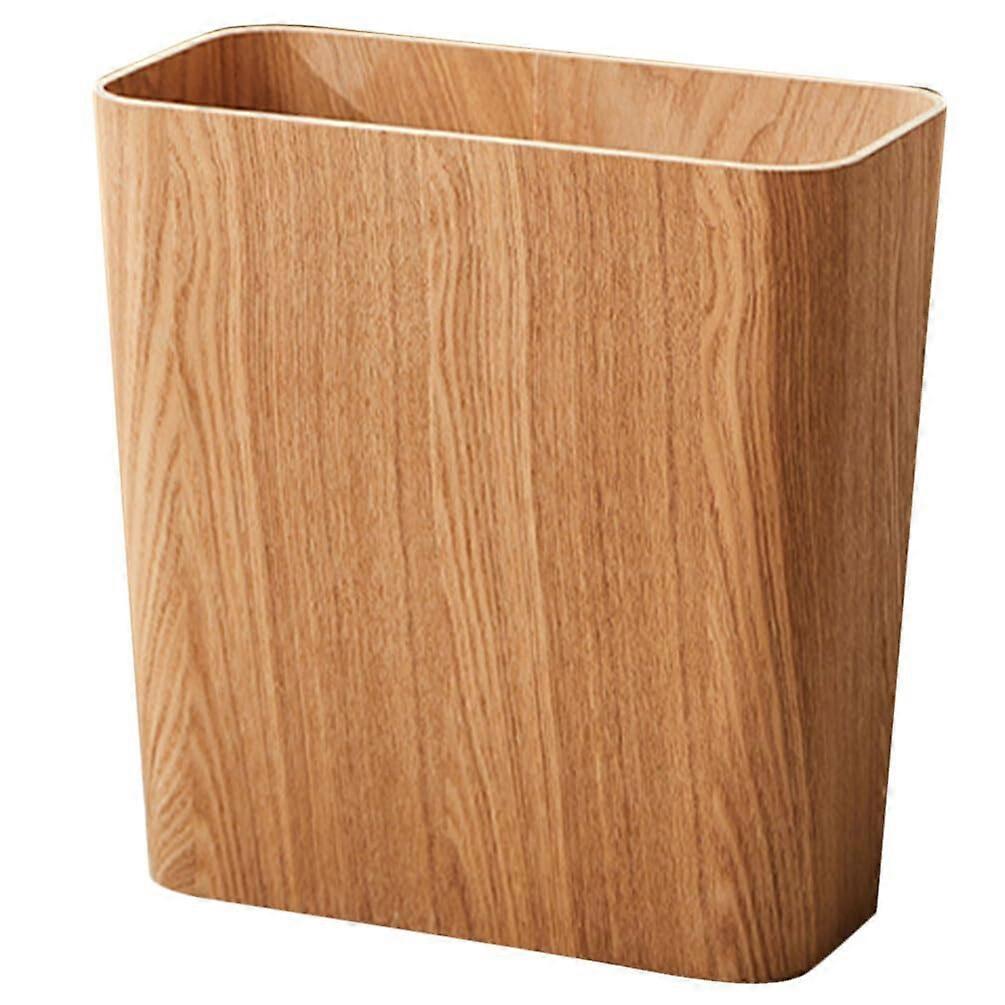 Bamboo Waste Basket Slim Rectangular Narrow Trash Can with Waterproof Surface for Bathroom Kitchen