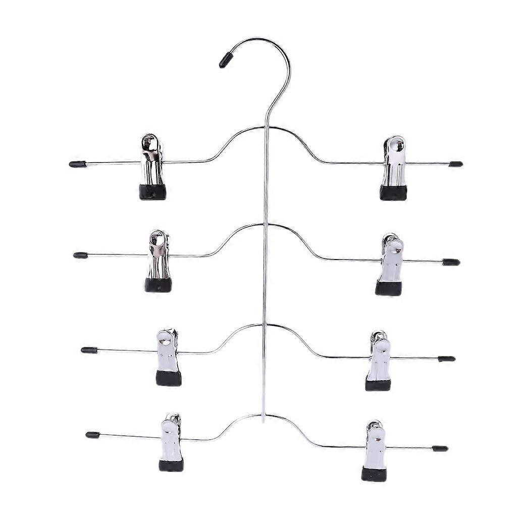 4 Layer Stainless Steel Pants Hanger with Adjustable Clips, Foldable Windproof Skirt Rack