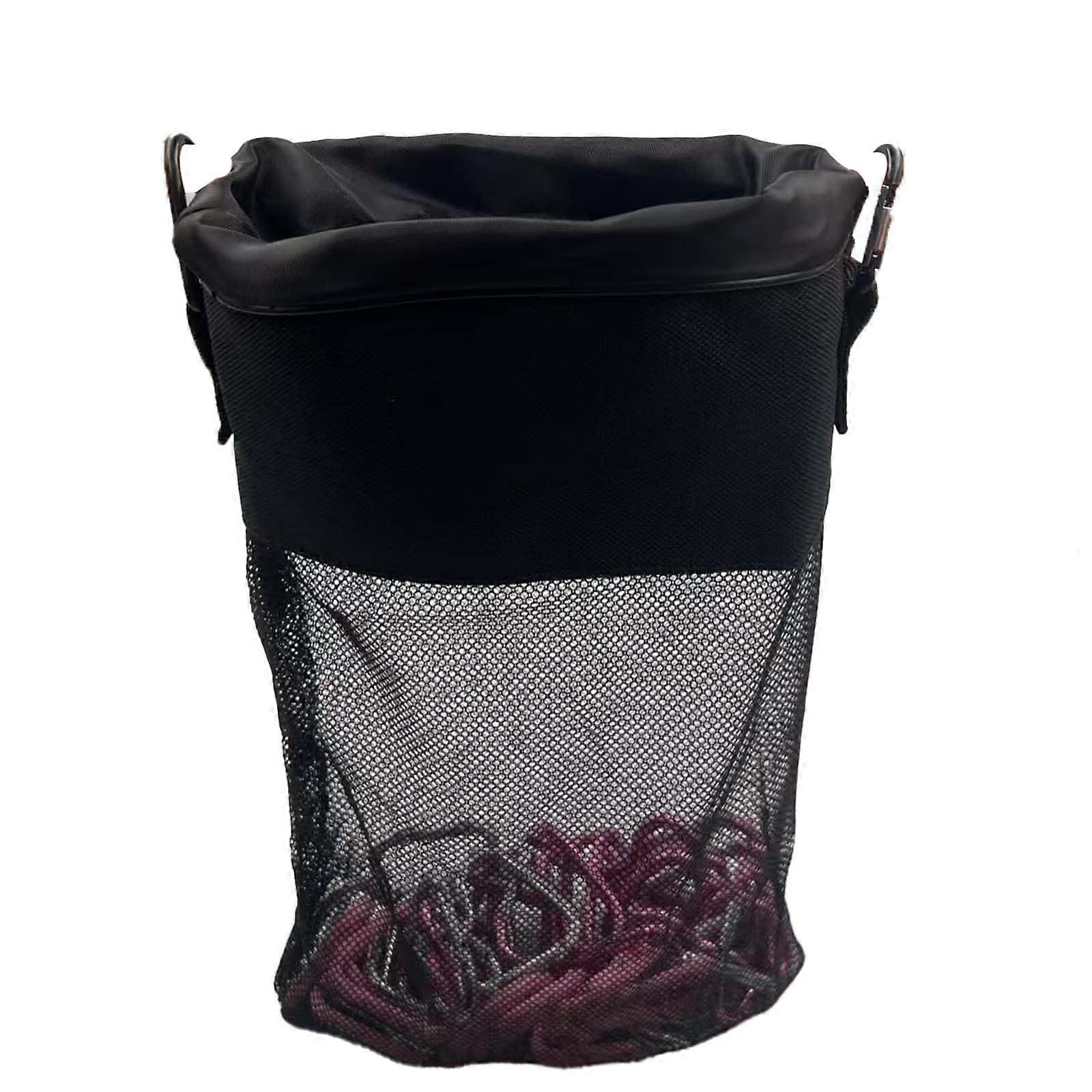 Clothespin Bag with Drawstring, Large Mesh Laundry Pin Organizer, Hanging Holder with Hooks, Black