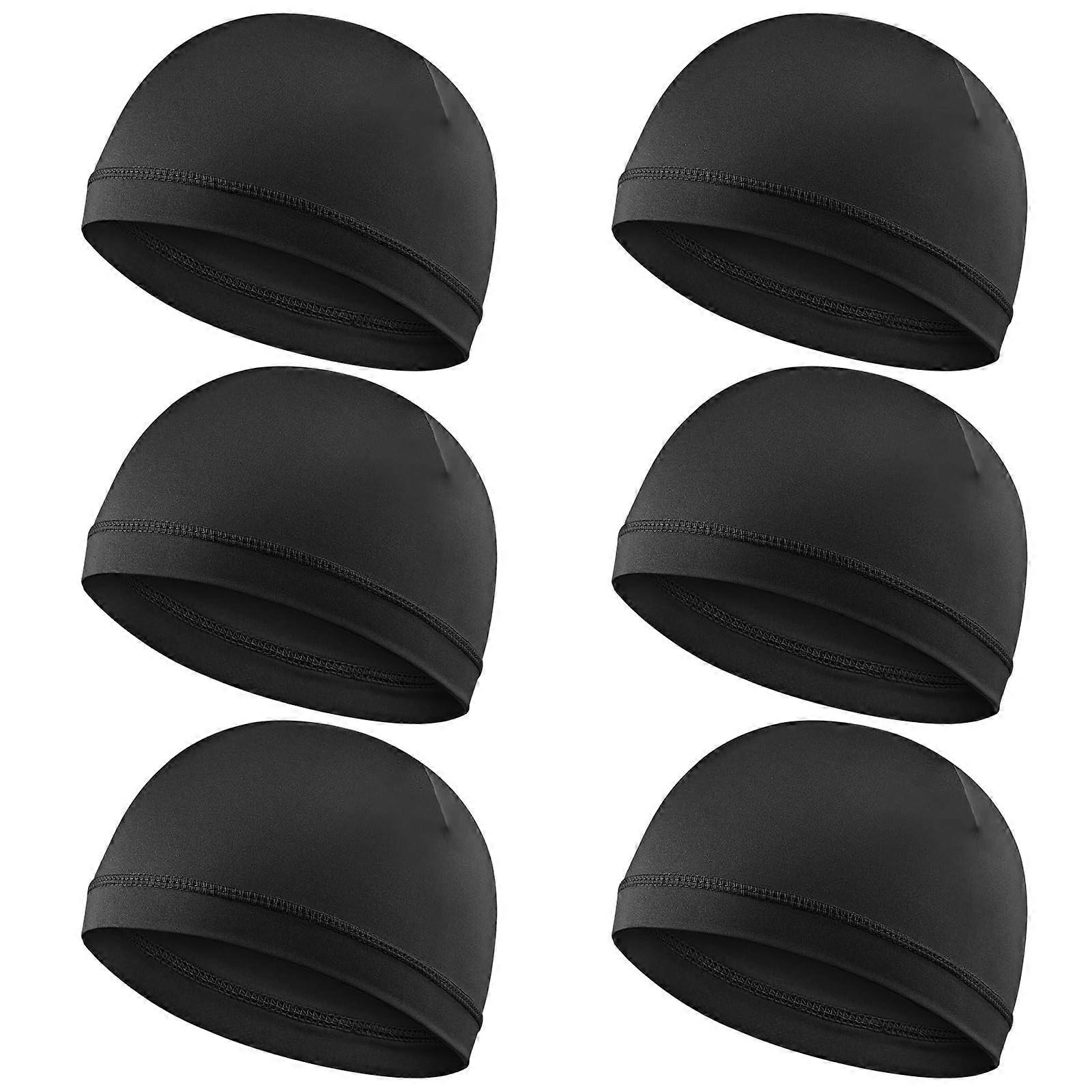 Wave Cap for Men 6 Pack Silky Stocking Caps Breathable Stretch Fabric for 360 Waves Black