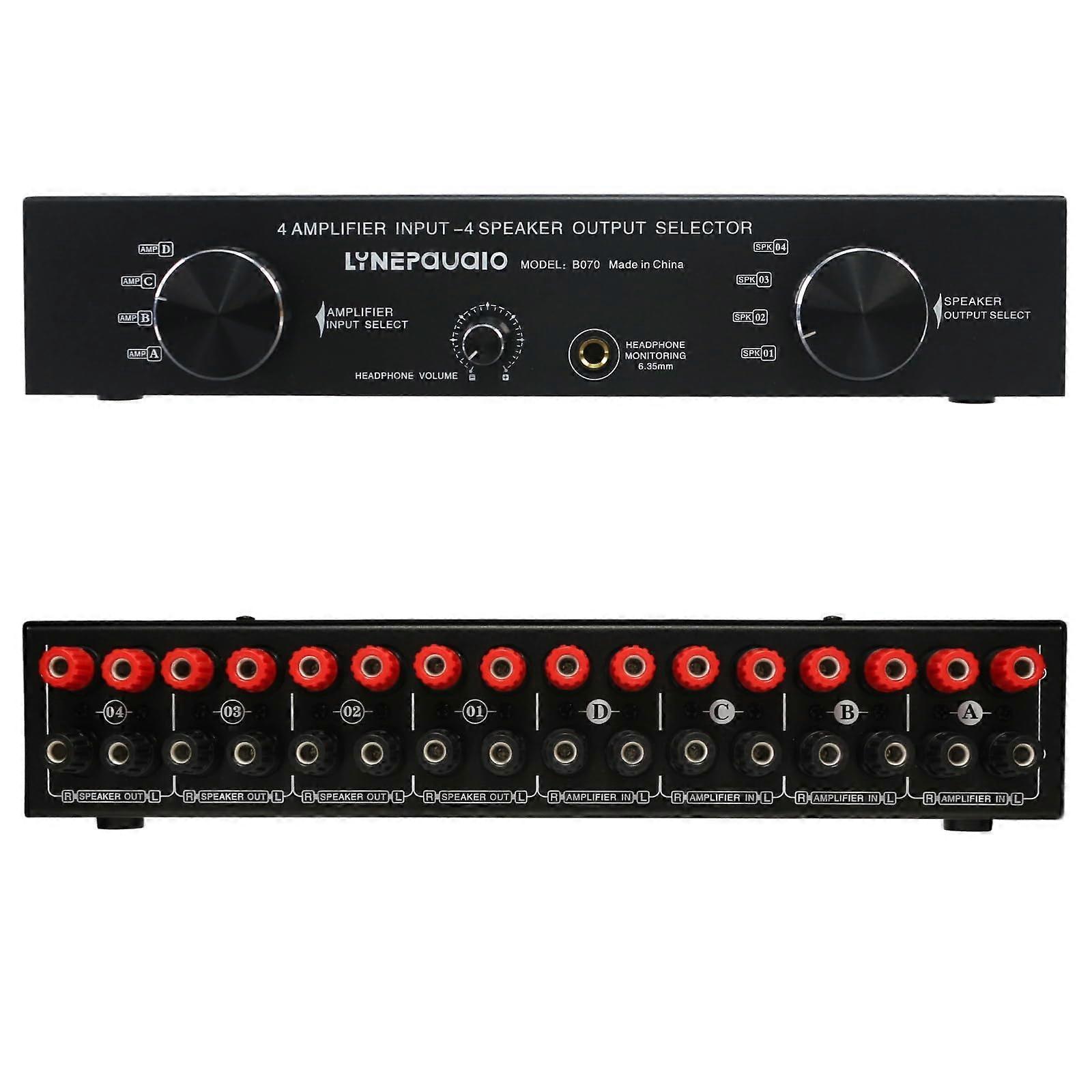 Amplifier Speaker Selector Switch Box 4 In 4 Out with MultiAmplifier Switching and Banana Plug