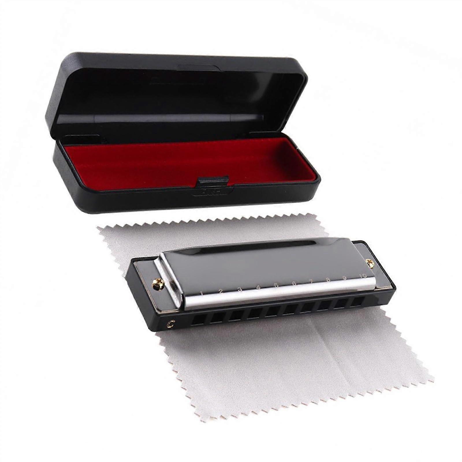 10 Hole C Key Matte Black Harmonica with Stainless Steel Plate for Beginners