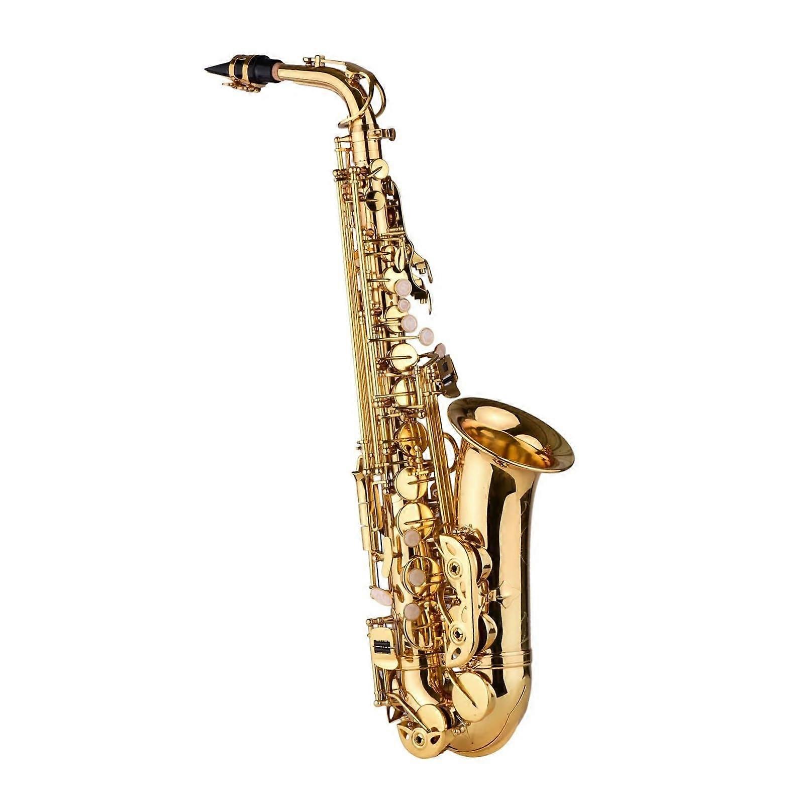 Beginner Eb Alto Saxophone Brass Lacquered Finish with Case, Gloves, Straps and Cleaning Kit
