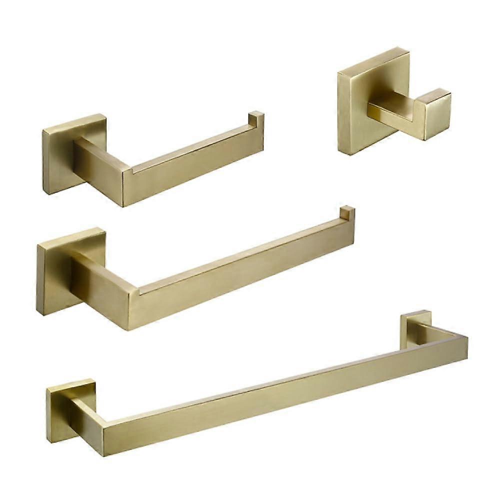 Brushed Gold Bathroom Accessories Set, Modern 4Piece RustResistant Hardware with Towel Bar