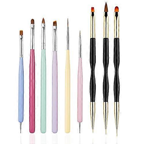 Professional Nail Art Brush Set with MultiSize Liner Tips and DualEnded Dotting Tool, 9 Pieces
