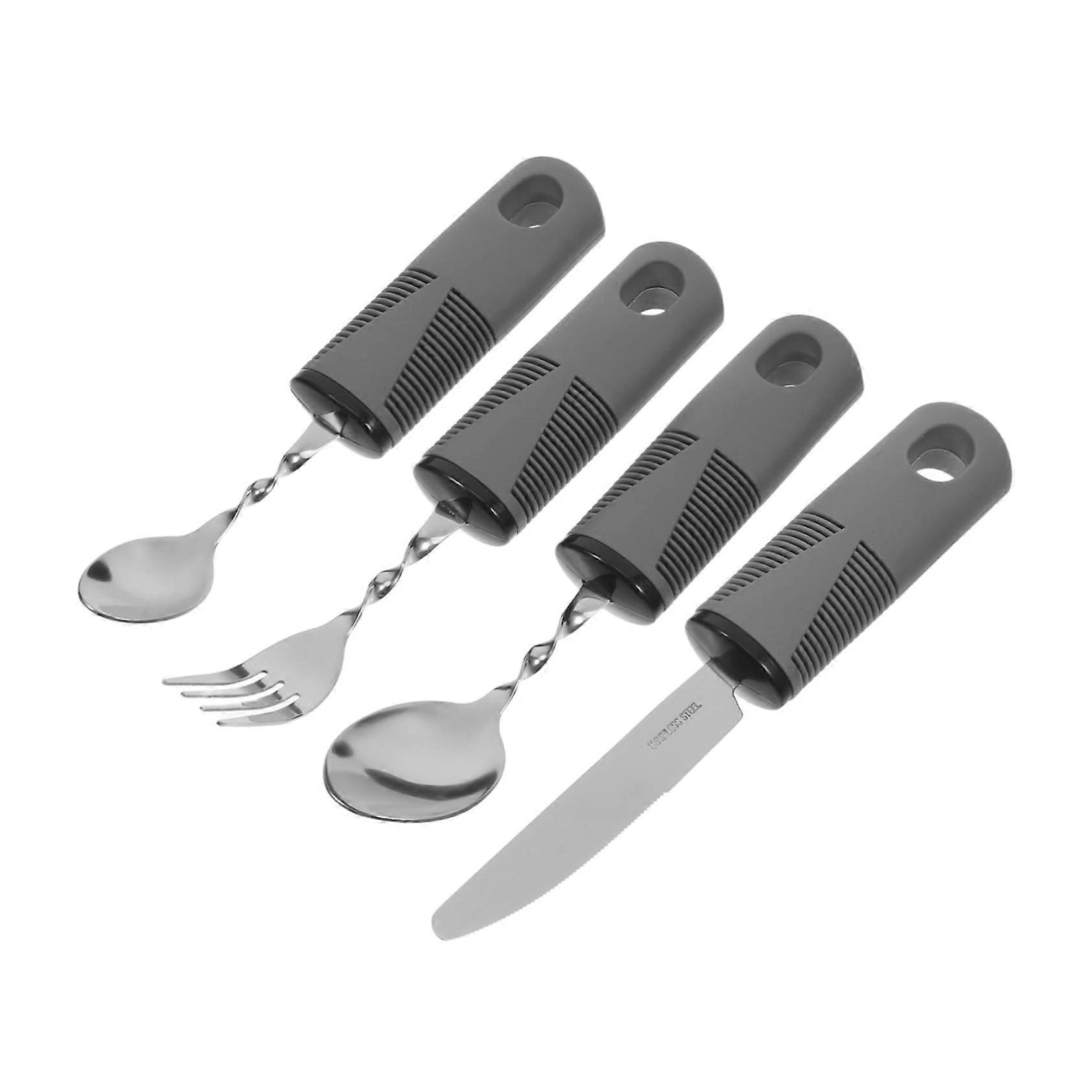 Adaptive Utensils 3Piece Set with Adjustable Bend Handles and Weighted AntiTremor Design for Elderly