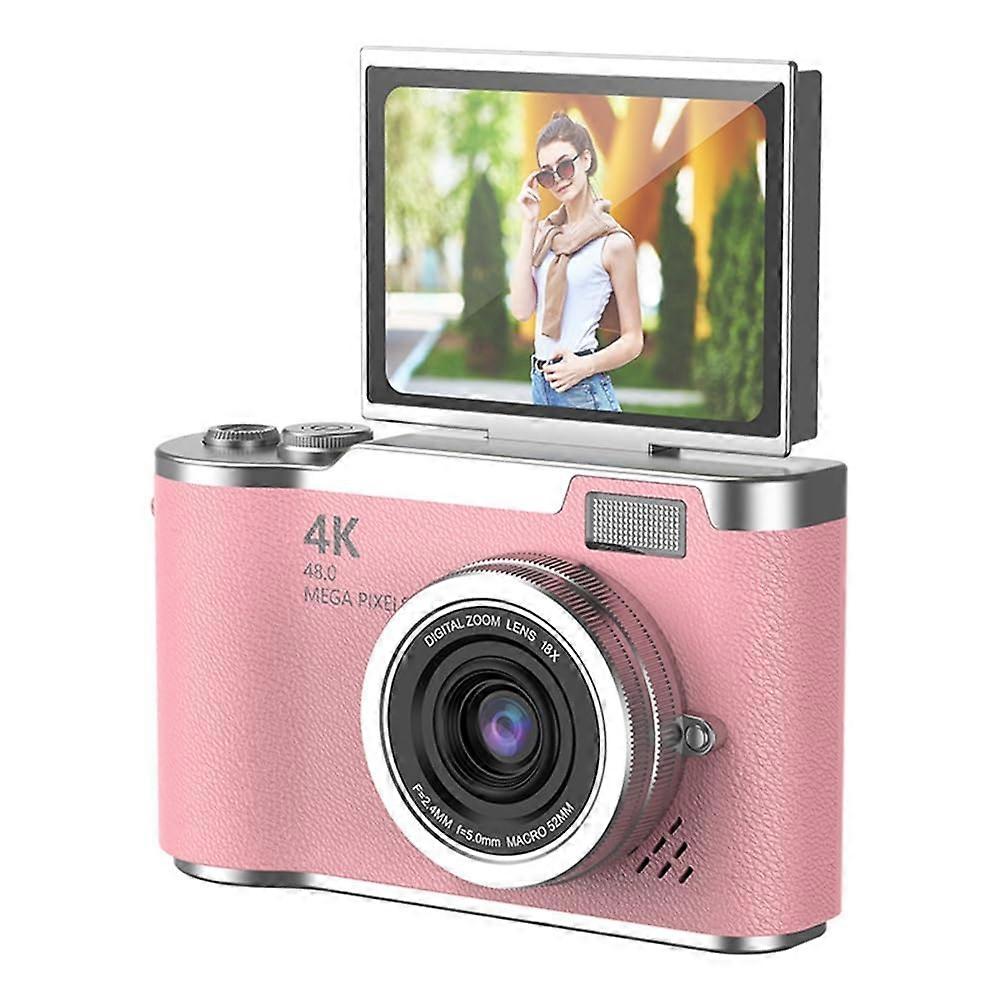 4K Digital Camera with 180° Flip Screen, Compact Zoom Camera for Students, Pink