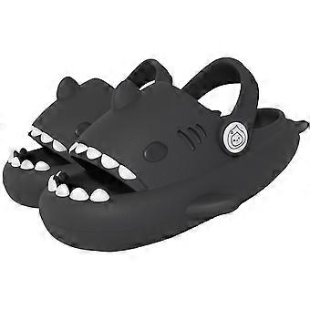 Shark Slippers Børne Pool Slides - Skridsikker Letvægts EVA Skum, Tåbeskyttelse - Sort, Størrelse 22/23 EU