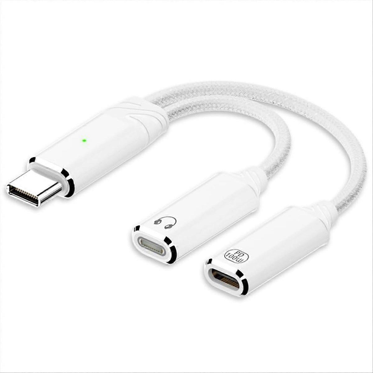 2-in-1 USB C to for interface Audio Adapter White
