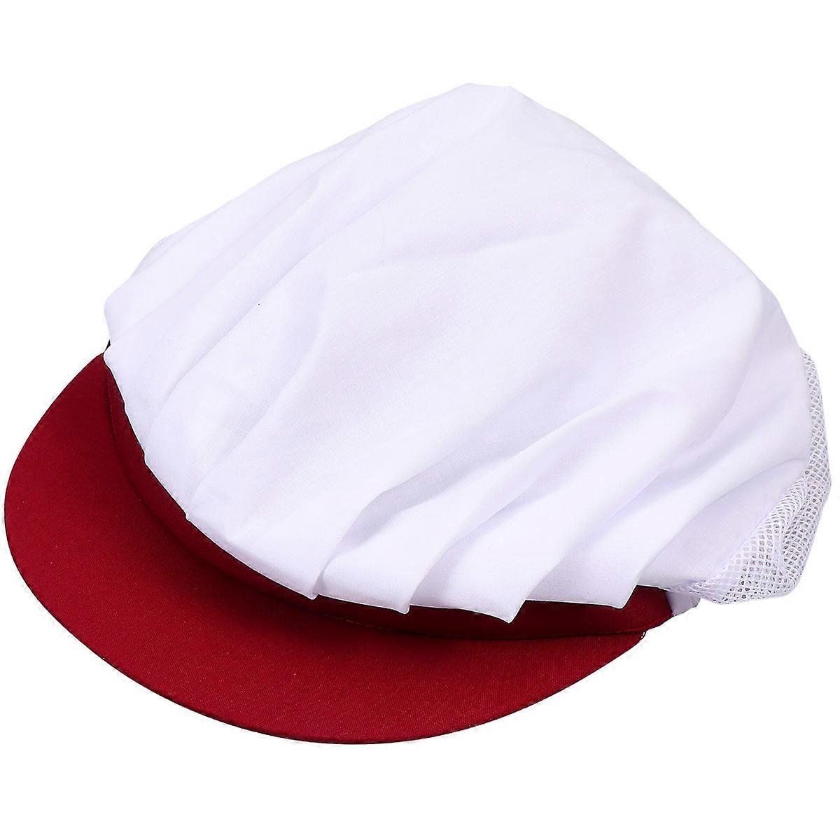 Chef Hat Breathable Protective Hat for Women Red Mesh Working Cap