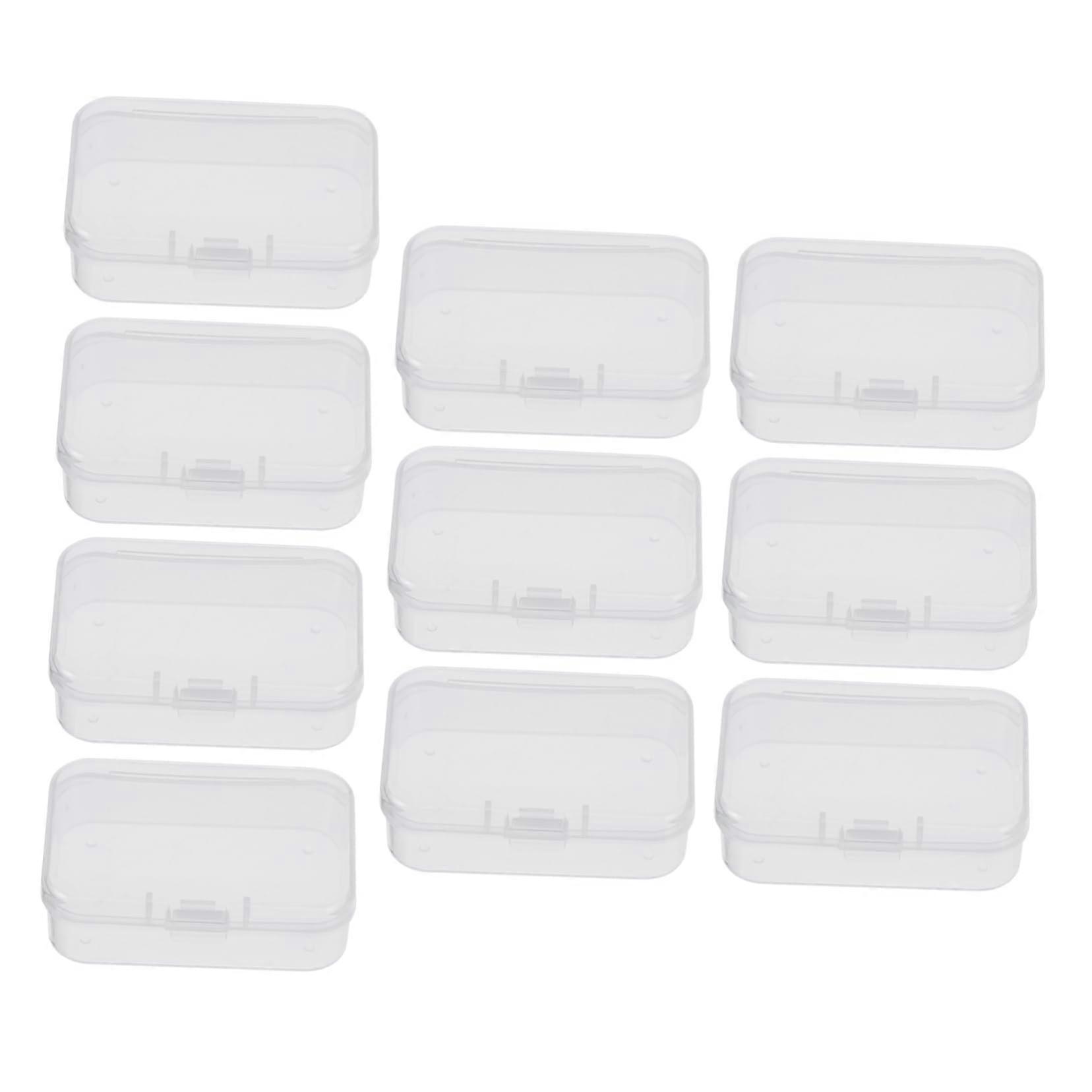 Plastic Storage Boxes Set of 10 Clear Rectangular Containers with Hinged Lids for Small Items and Guitar Picks