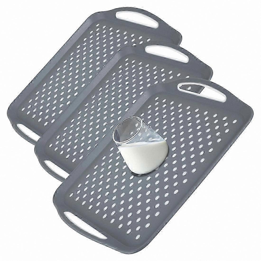 Rectangular Non-Slip Tray with Handles, 3-Pack Shatterproof Plates, Bump Texture for Stability