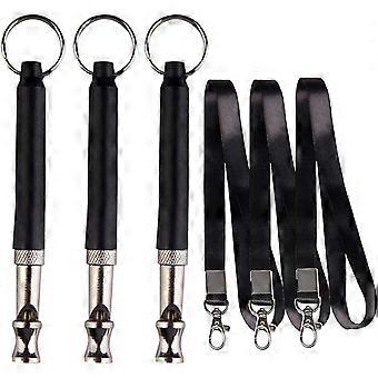 Dog Whistle with Whistle Band,Oi-FRIS 3pcs Professional Ultrasonic Dog Whistle Adjustable Pitch Training Whistle with Lanyard for Dog Training Black